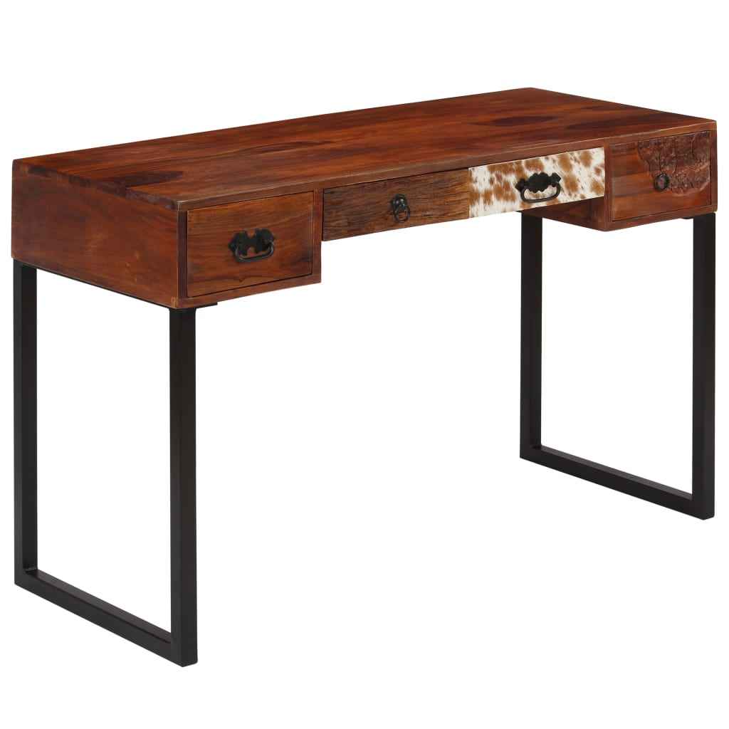 vidaXL Bureau 117x50x76 cm massief acaciahout en echt leer