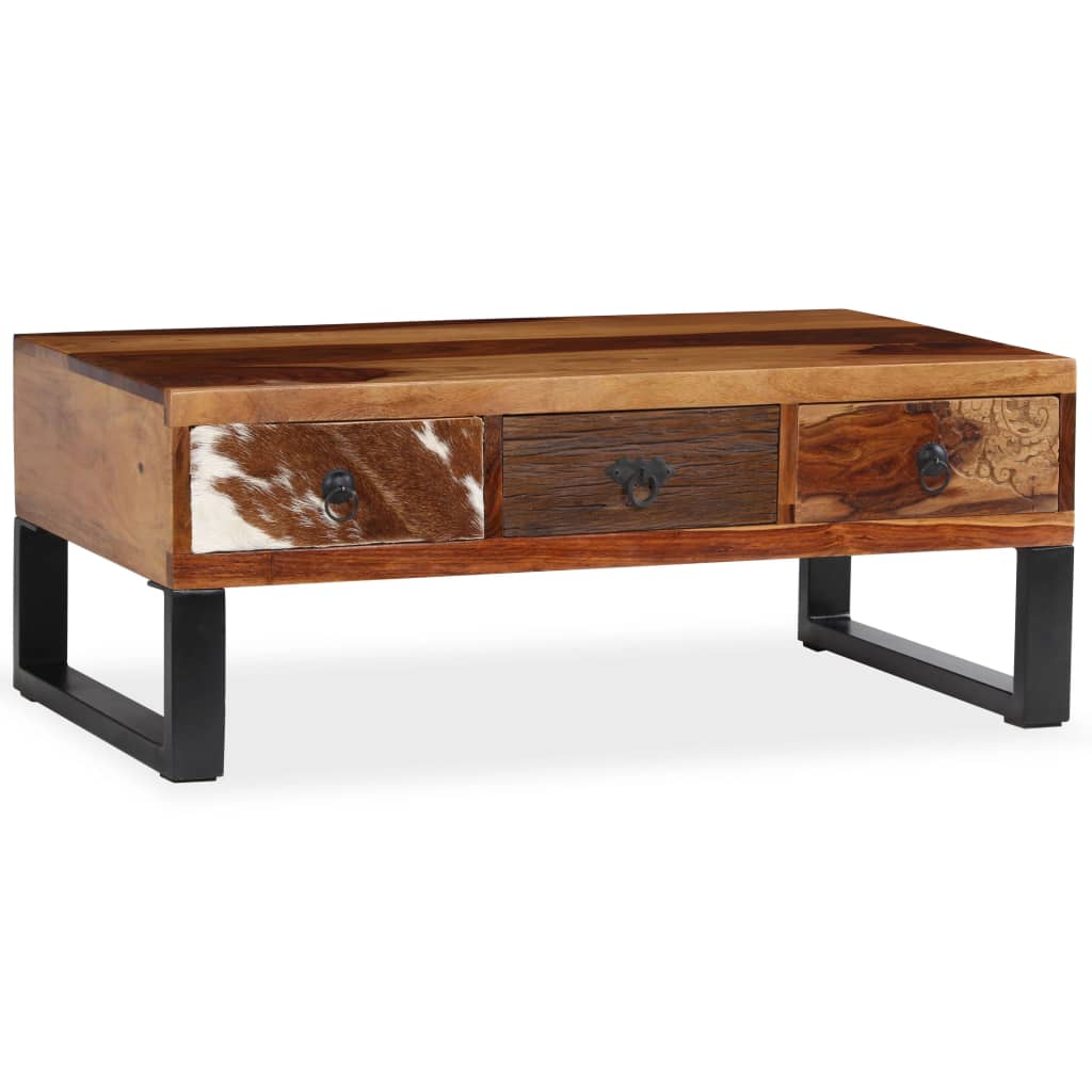 vidaXL Salontafel met 3 lades 90x50x35 cm massief mangohout