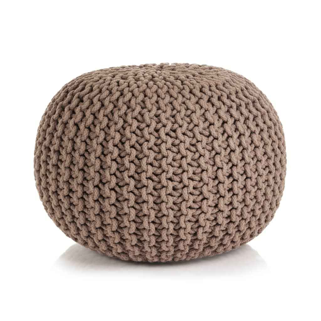 vidaXL Poef handgebreid 50x35 cm katoen grijs
