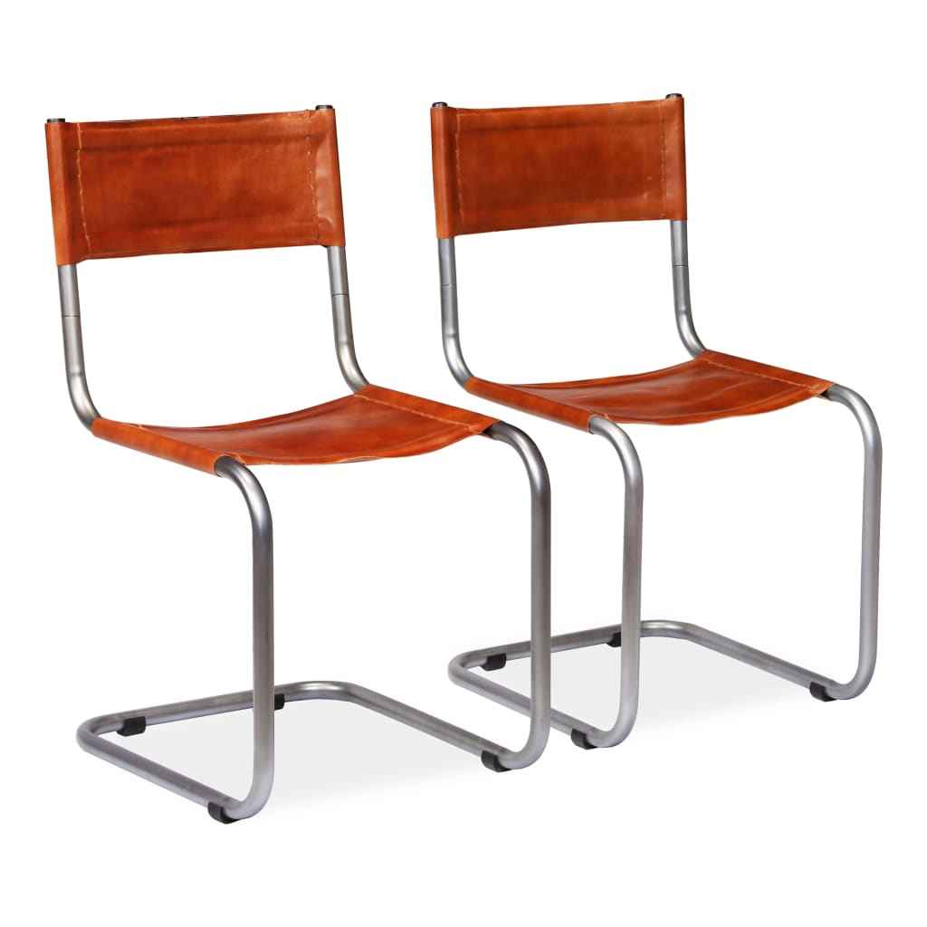 vidaXL Eetkamerstoelen 2 st echt leer bruin