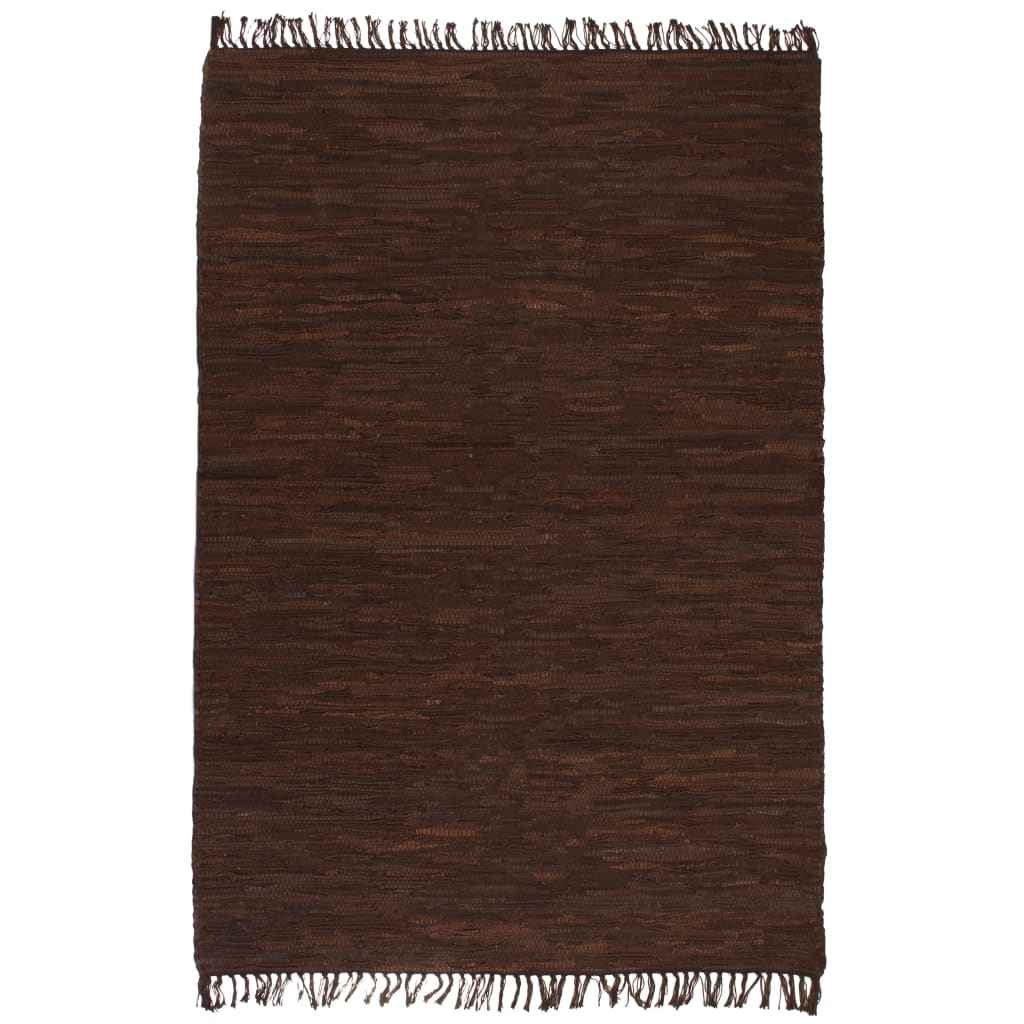 vidaXL Vloerkleed Chindi handgeweven 160x230 cm leer bruin