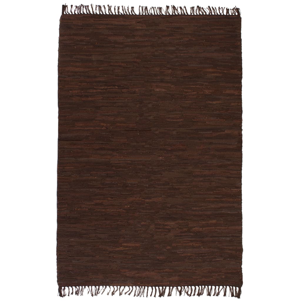 vidaXL Vloerkleed Chindi handgeweven 160x230 cm leer bruin