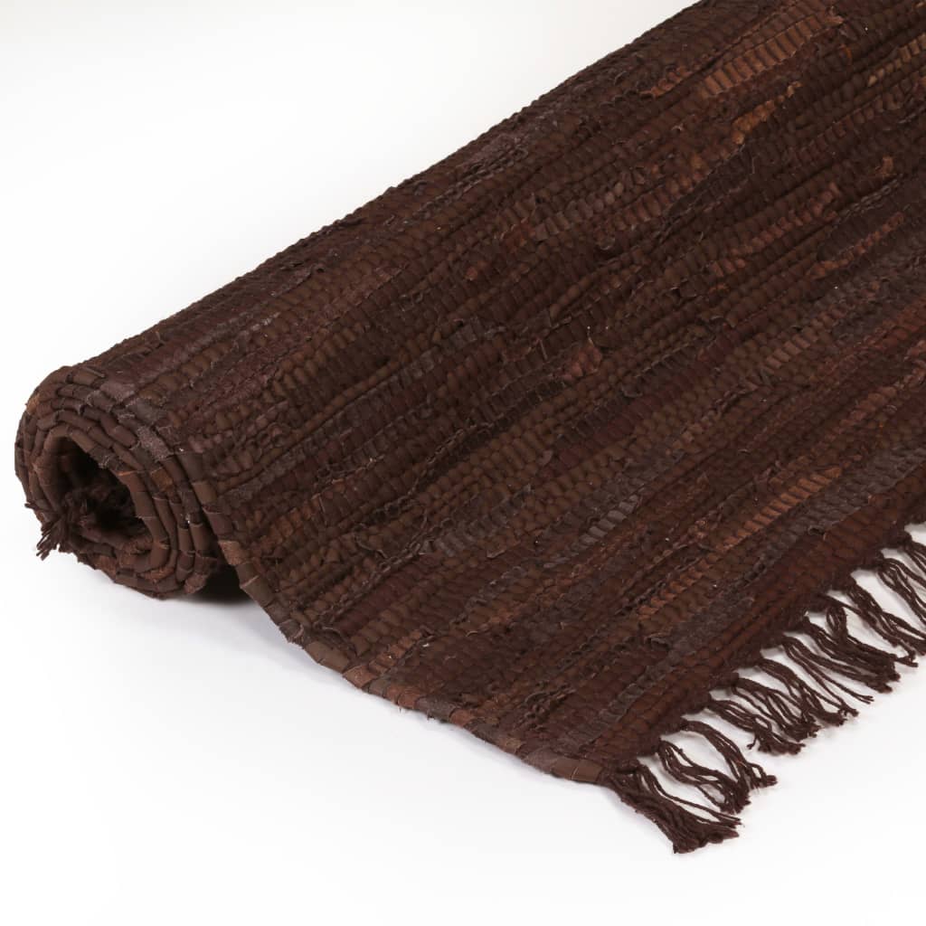 vidaXL Vloerkleed Chindi handgeweven 160x230 cm leer bruin