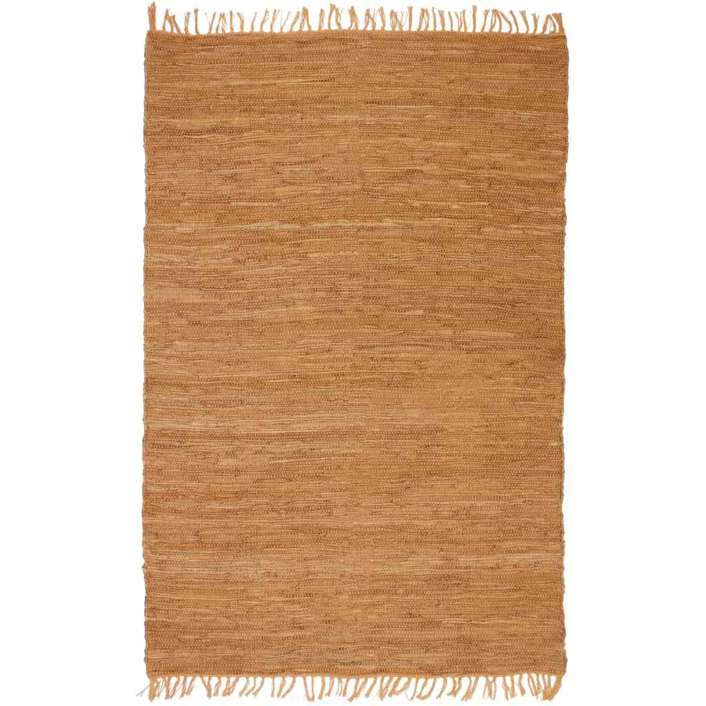 vidaXL Vloerkleed Chindi handgeweven 160x230 cm leer bruin