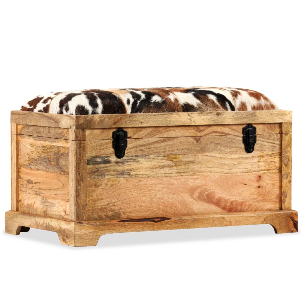 vidaXL Opbergbankje 80x44x44 cm echt leer en massief mangohout