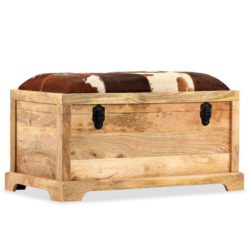 vidaXL Opbergbankje 80x44x44 cm echt leer en massief mangohout