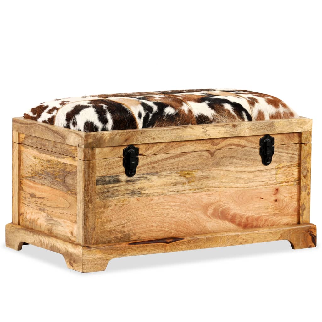 vidaXL Opbergbankje 80x44x44 cm echt leer en massief mangohout