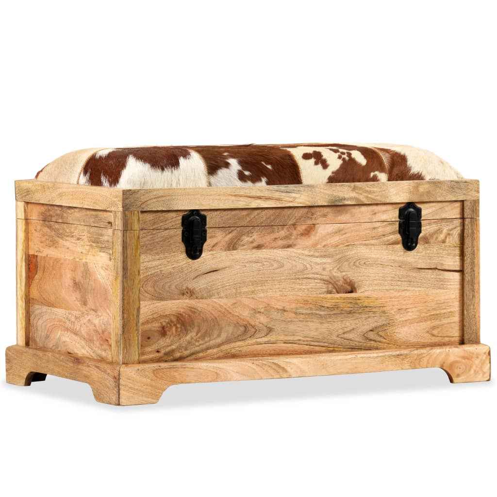 vidaXL Opbergbankje 80x44x44 cm echt leer en massief mangohout