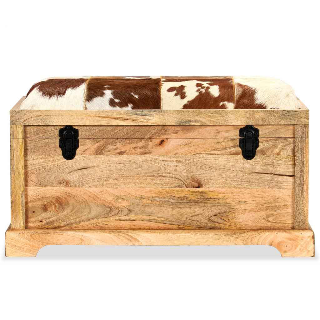 vidaXL Opbergbankje 80x44x44 cm echt leer en massief mangohout