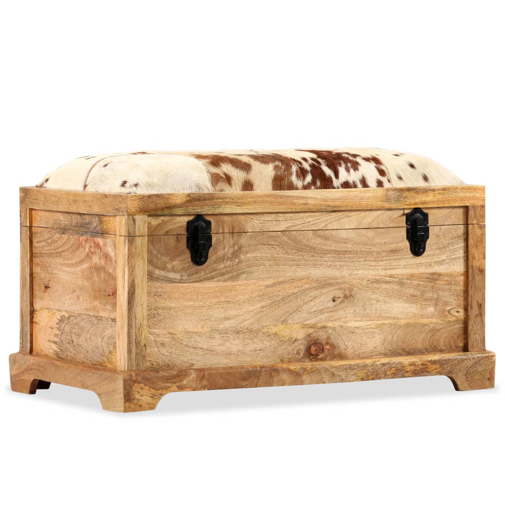 vidaXL Opbergbankje 80x44x44 cm echt leer en massief mangohout