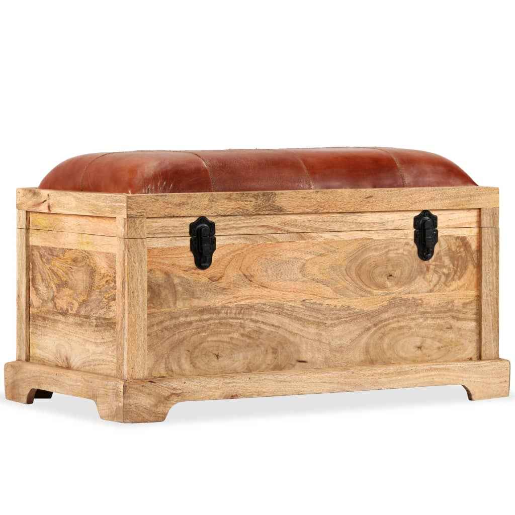 vidaXL Opbergbankje 80x44x44 cm echt leer en massief mangohout