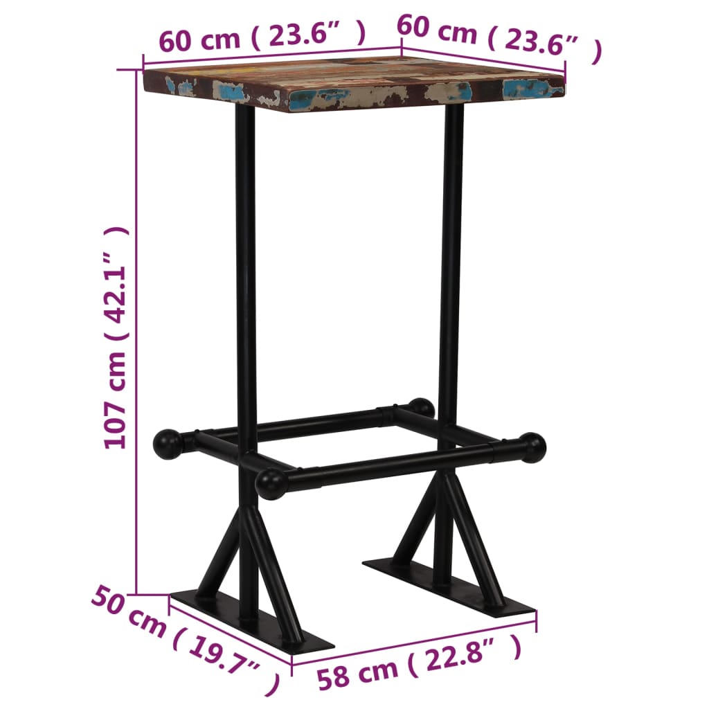 vidaXL Bartafel 60x60x107 cm massief gerecycled hout meerkleurig