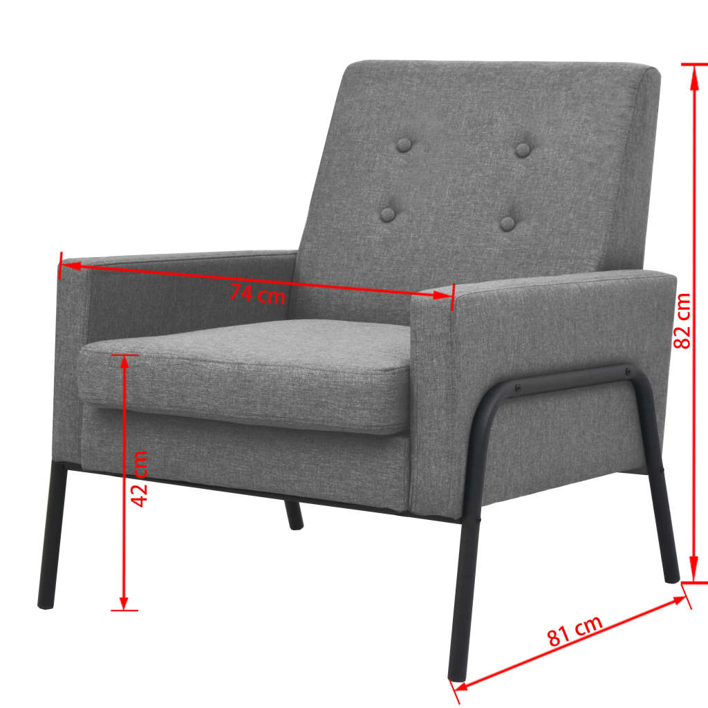 vidaXL Fauteuil staal en stof lichtgrijs