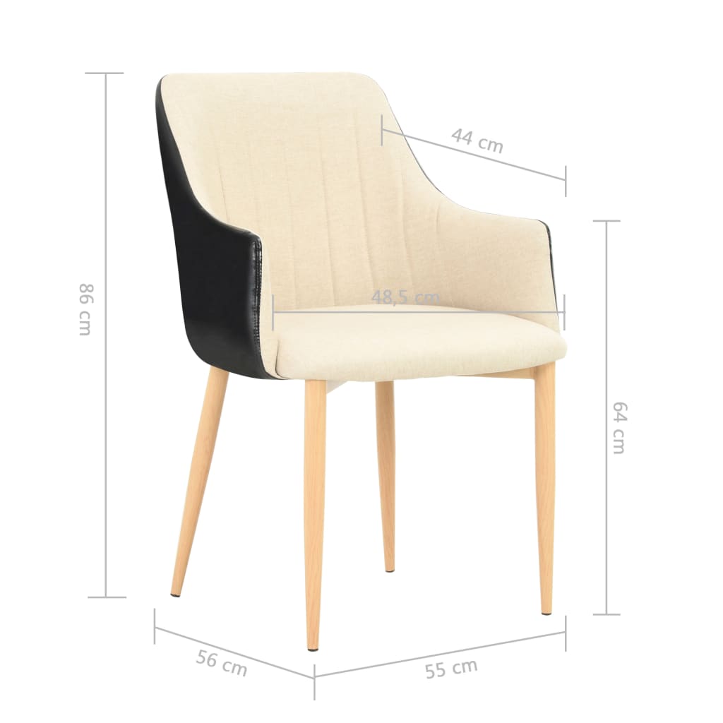 vidaXL Eetkamerstoelen 2 st stof zwart en crème