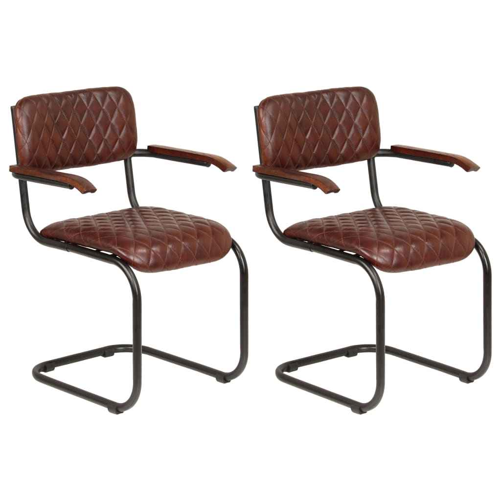vidaXL Eetkamerstoelen 2 st met armleuningen echt leer bruin