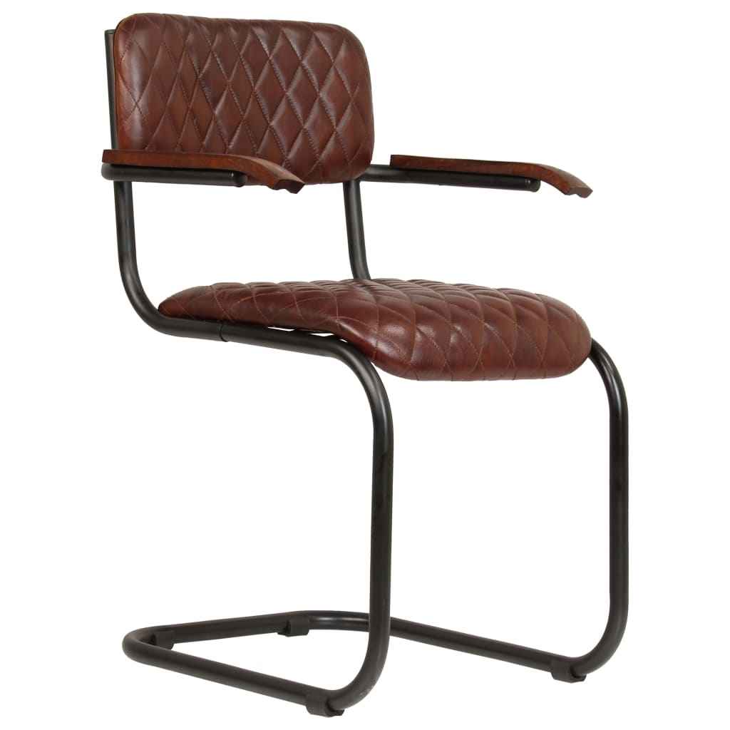 vidaXL Eetkamerstoelen 2 st met armleuningen echt leer bruin