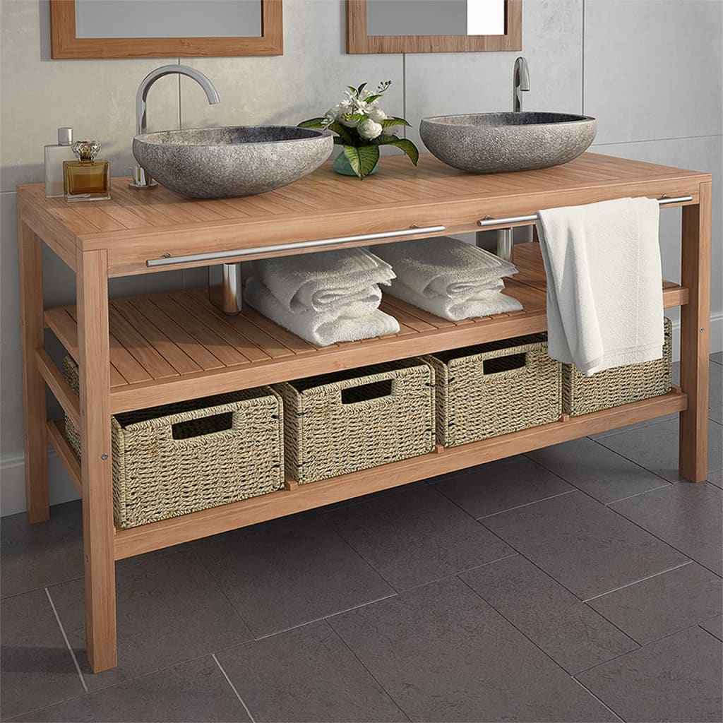 vidaXL Badkamer wastafelkast 132x45x75 cm massief teakhout