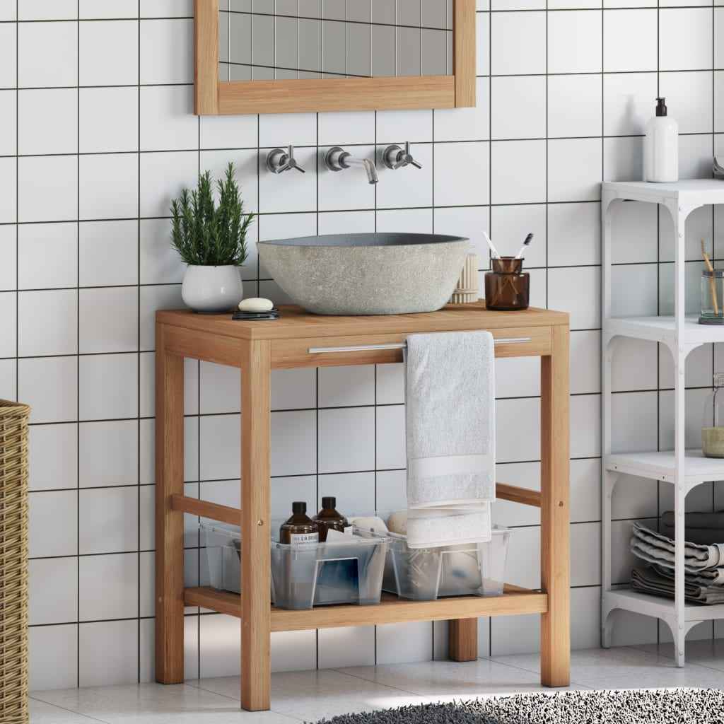 vidaXL Badkamer wastafelkast met rivierstenen wastafel teakhout