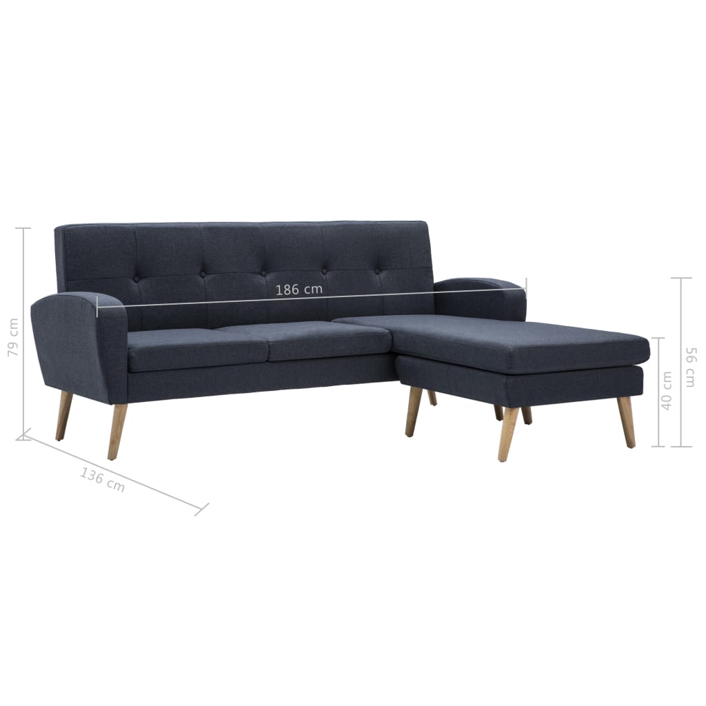 vidaXL Bank L-vormig 186x136x79 cm stoffen bekleding donkergrijs