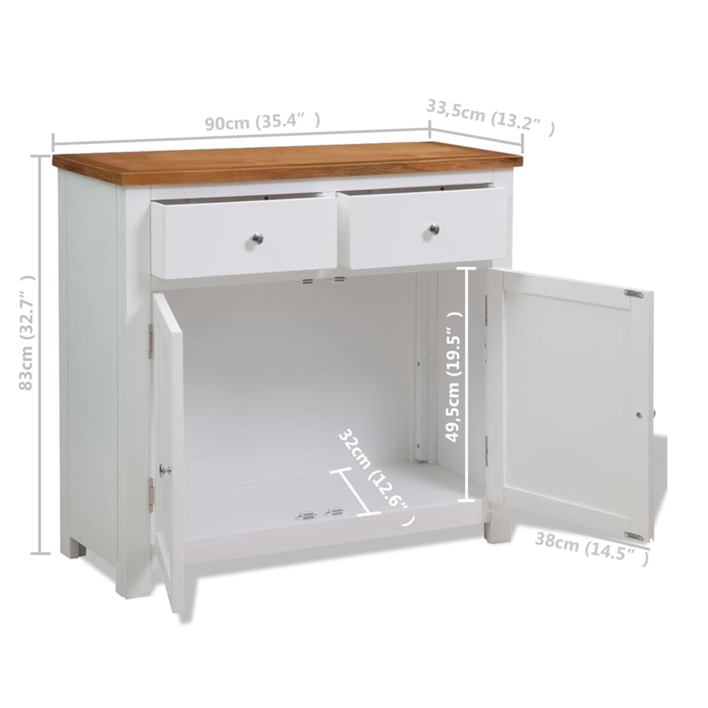 vidaXL Dressoir 110x33,5x70 cm massief eikenhout