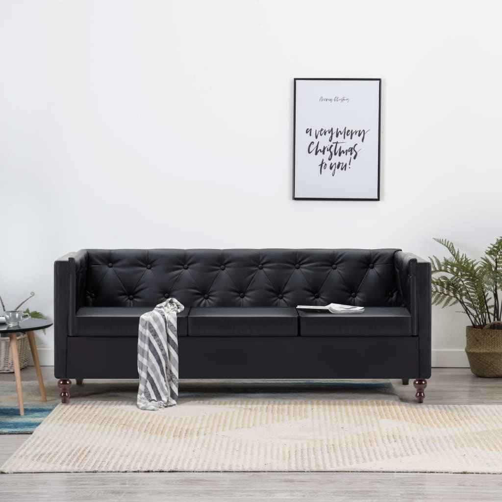 vidaXL Tweezitsbank Chesterfield-stijl kunstleren bekleding zwart