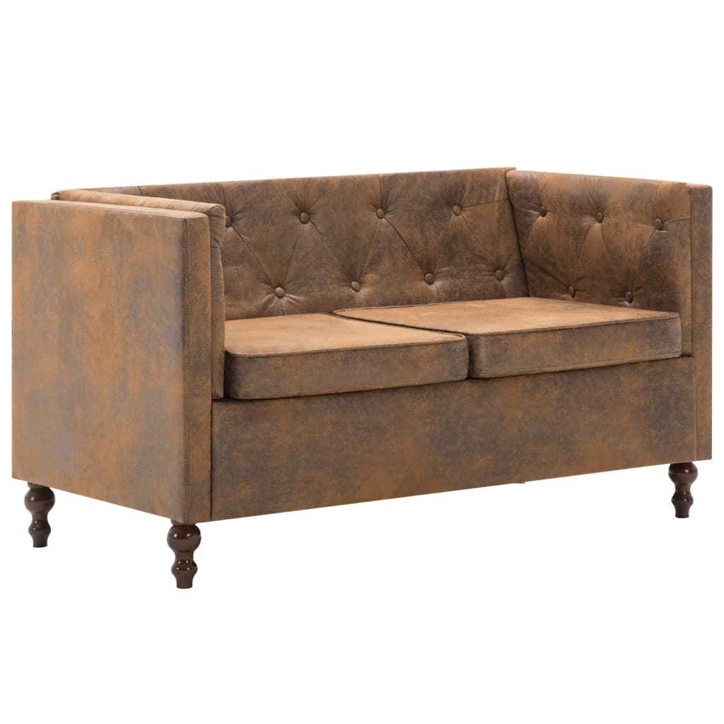 vidaXL Tweezitsbank Chesterfield-stijl suède-look stoffen bekleding