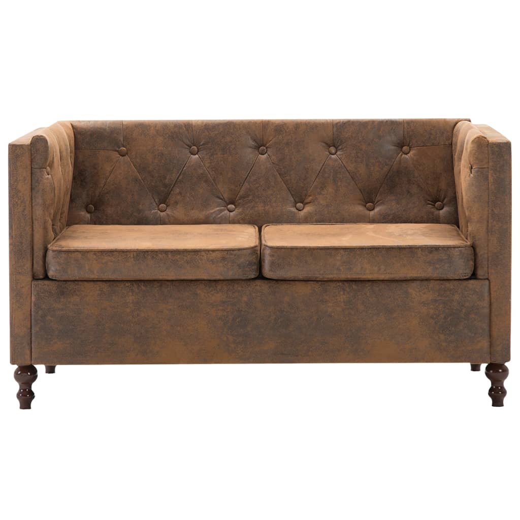 vidaXL Tweezitsbank Chesterfield-stijl suède-look stoffen bekleding