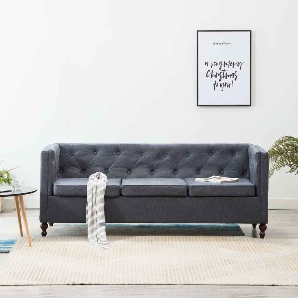 vidaXL Tweezitsbank Chesterfield-stijl stoffen bekleding grijs