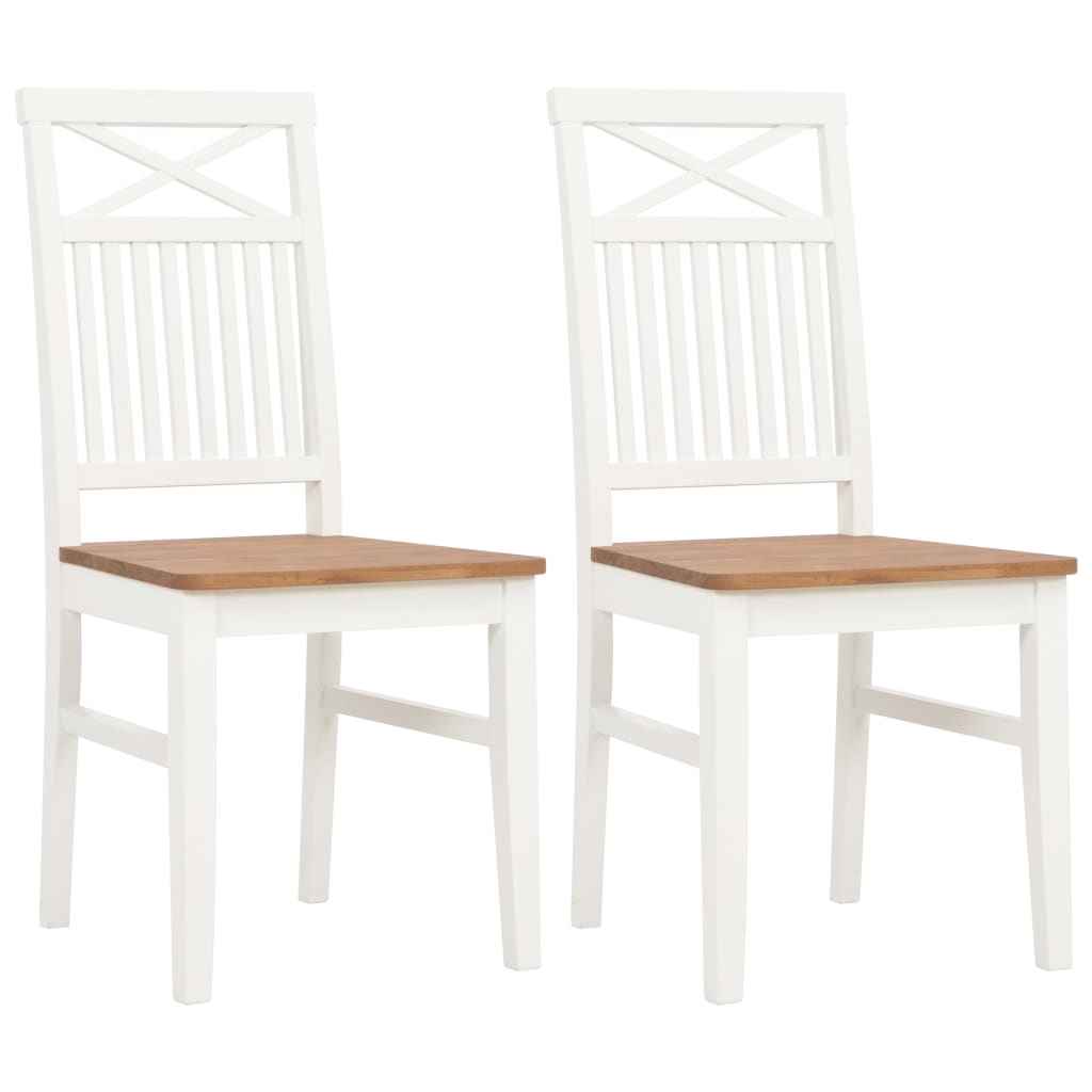vidaXL Eetkamerstoelen 2 st massief eikenhout wit
