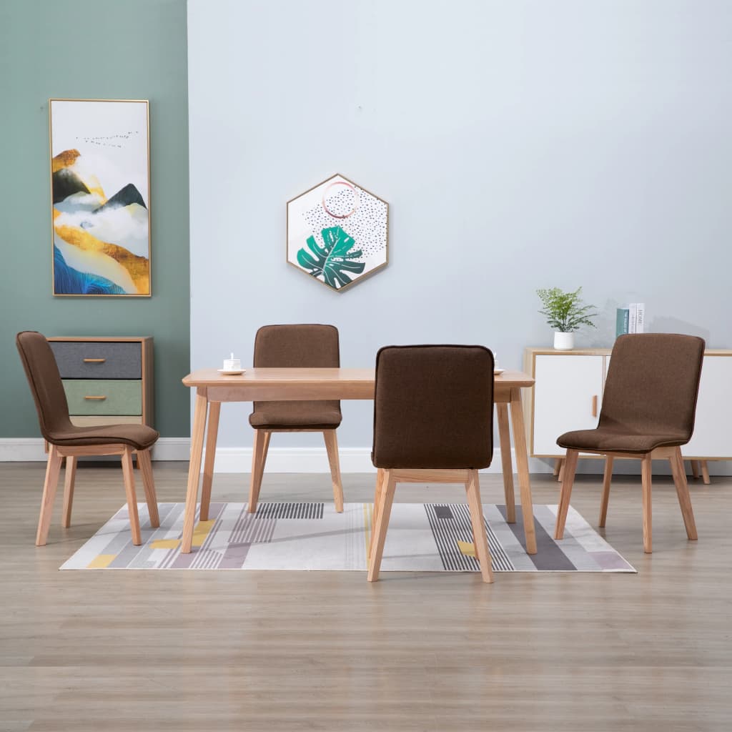 vidaXL Eetkamerstoelen 2 st stof en massief eikenhout beige