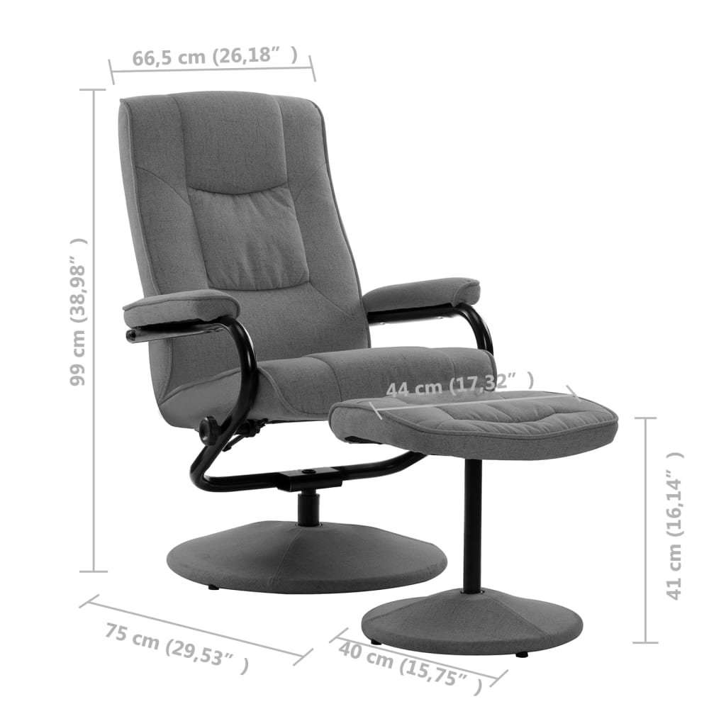 vidaXL Fauteuil verstelbaar met voetenbankje stof crèmekleurig