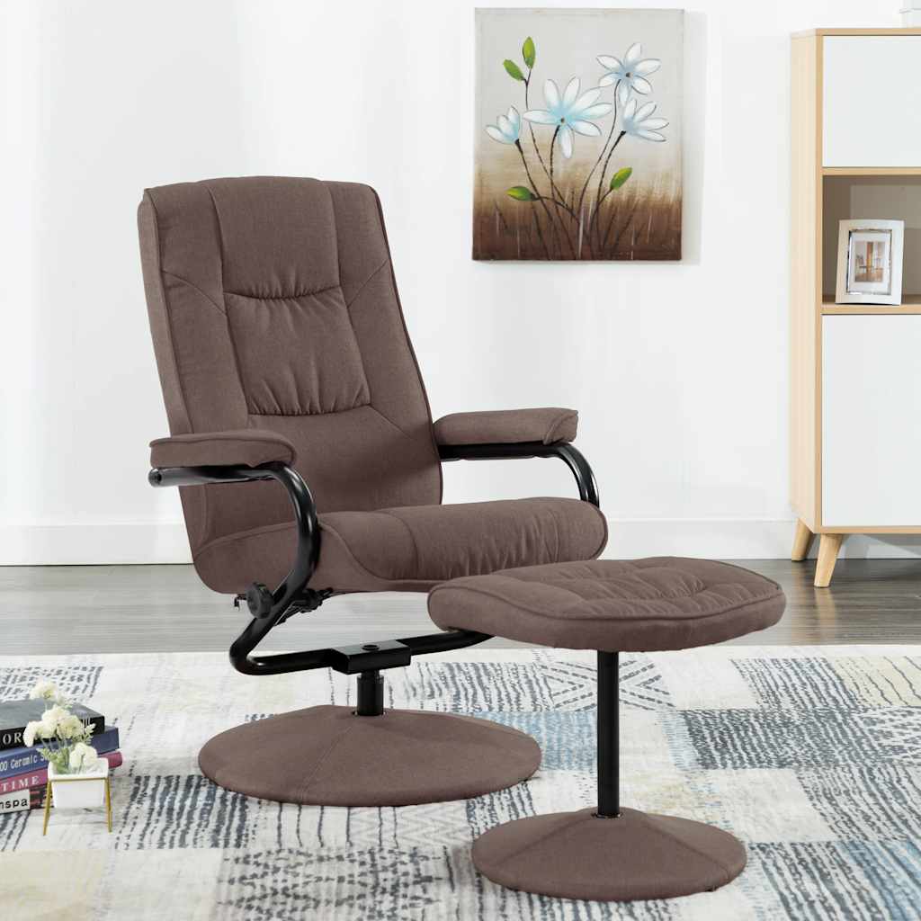 vidaXL Fauteuil verstelbaar met voetenbankje stof crèmekleurig