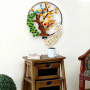 Aashly Metalen Wanddecoratie Boom met Pauwen –  Ronde Wandkunst Nature Design