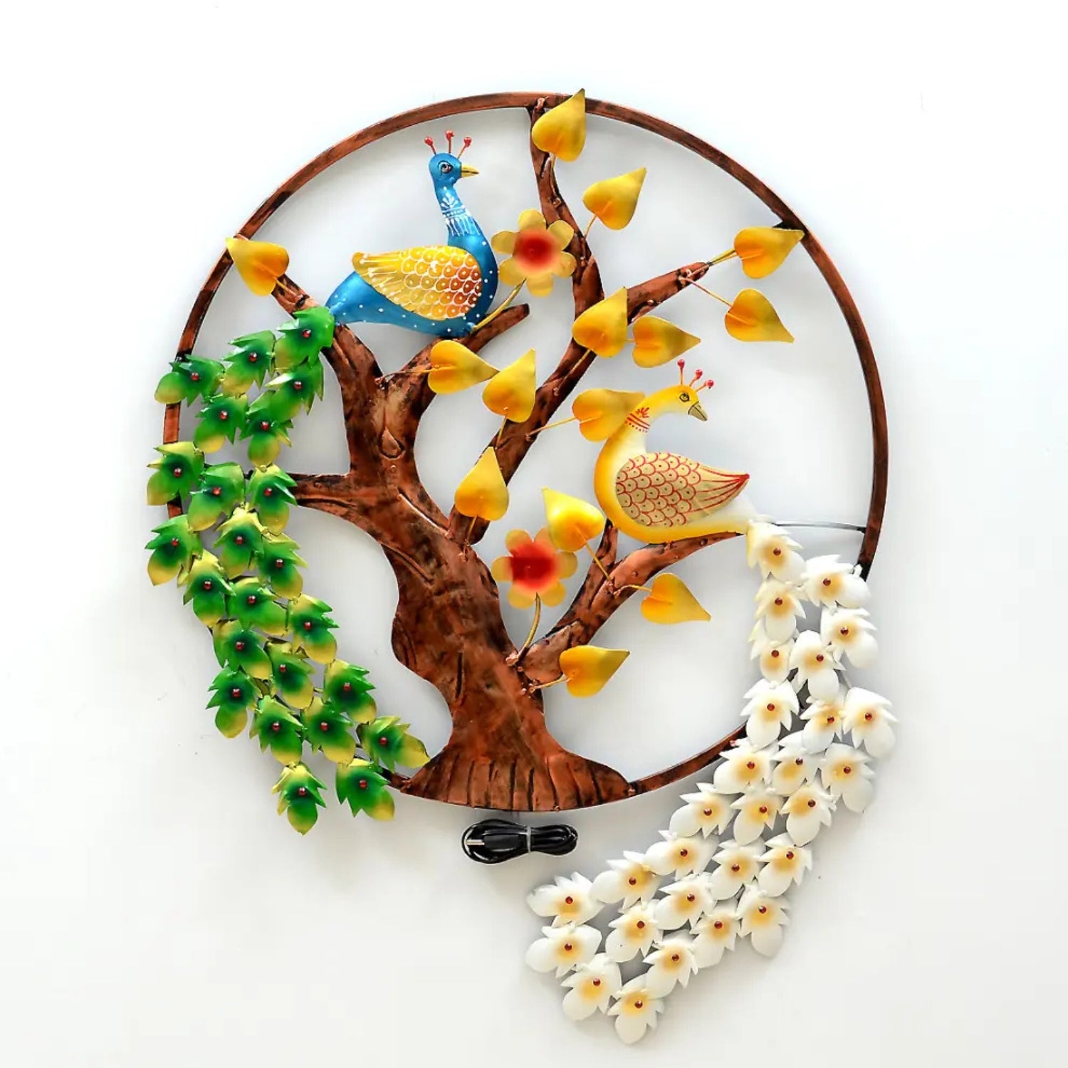 Aashly Metalen Wanddecoratie Boom met Pauwen –  Ronde Wandkunst Nature Design