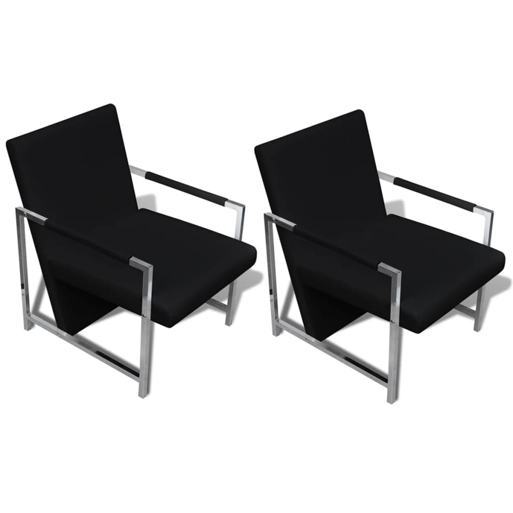 vidaXL Fauteuils 2 st met chroom frame kunstleer zwart - Aashly