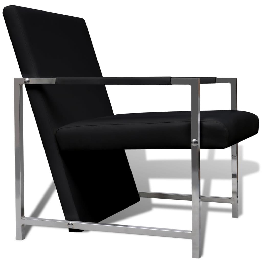 vidaXL Fauteuils 2 st met chroom frame kunstleer zwart - Aashly