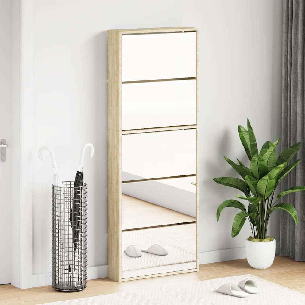 vidaXL Schoenenkast met 5 spiegels 63x17x169,5 cm eikenhout