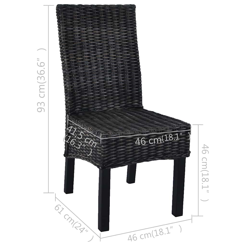 vidaXL Eetkamerstoelen 2 st kubu rattan en mangohout zwart