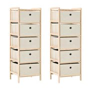 vidaXL Opbergrekken met 5 stoffen manden 2 st cederhout beige
