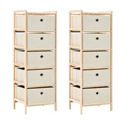 vidaXL Opbergrekken met 5 stoffen manden 2 st cederhout beige