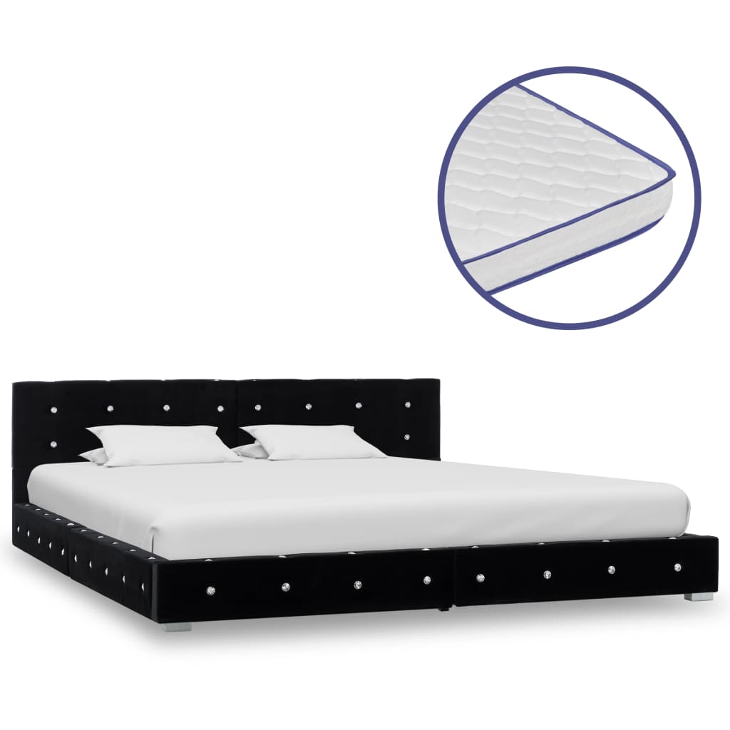 vidaXL Bed met traagschuim matras fluweel zwart 180x200 cm