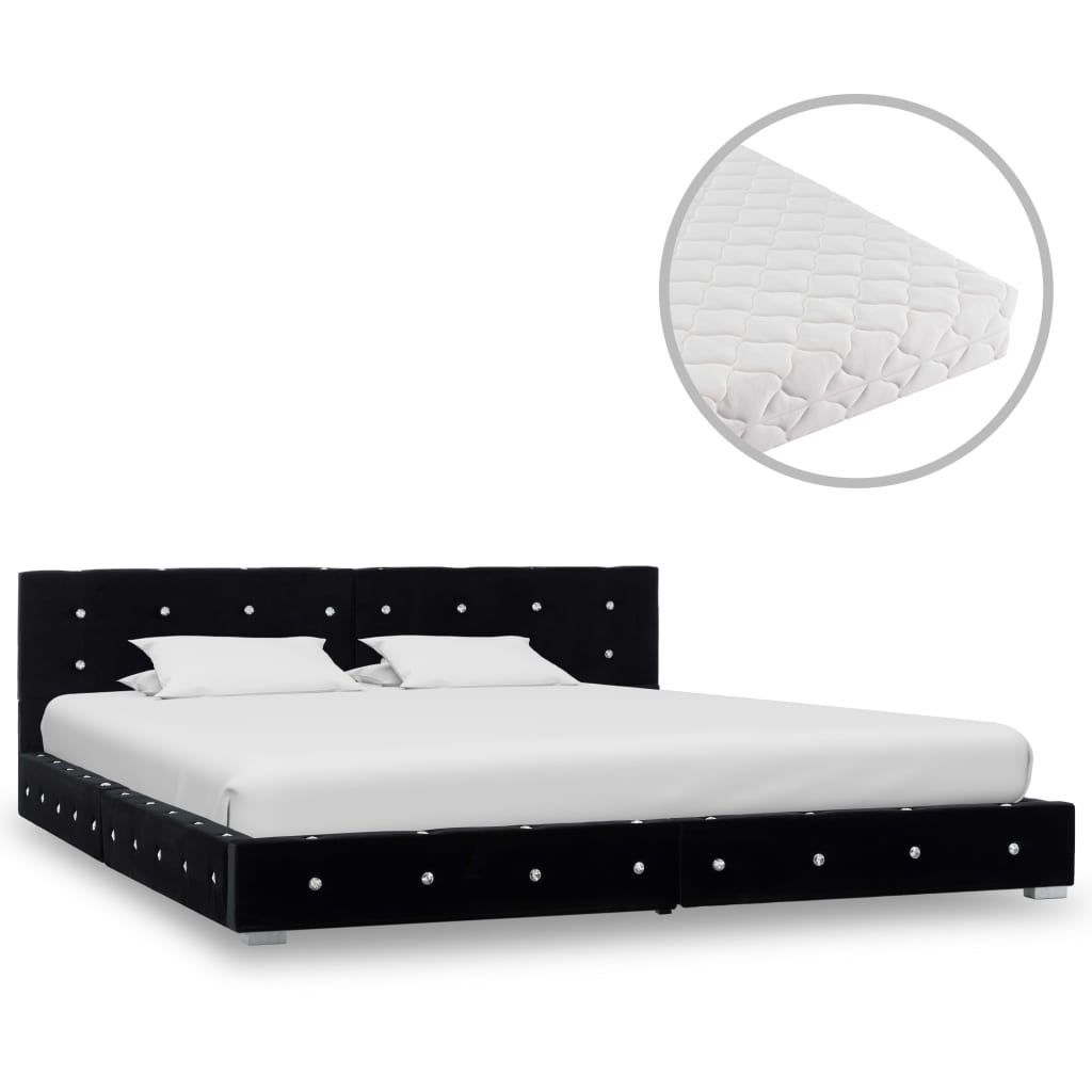 vidaXL Bed met matras fluweel zwart 180x200 cm