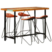 vidaXL 5-delige Barset massief gerecycled hout en echt leer