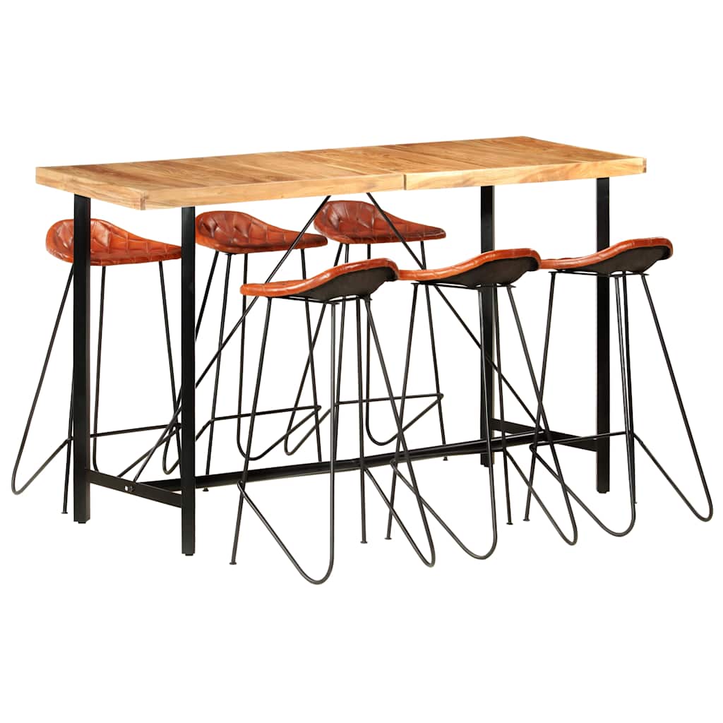 vidaXL 7-delige Barset massief gerecycled hout en echt leer