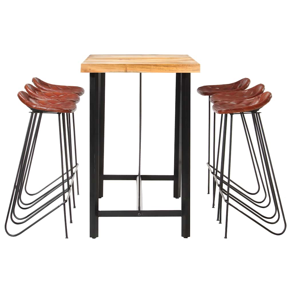vidaXL 7-delige Barset massief gerecycled hout en echt leer