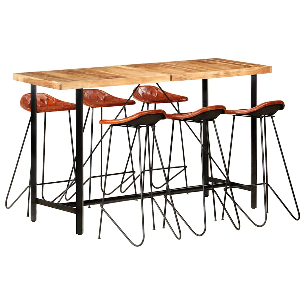 vidaXL 7-delige Barset massief gerecycled hout en echt leer