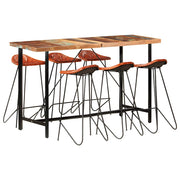 vidaXL 7-delige Barset massief gerecycled hout en echt leer