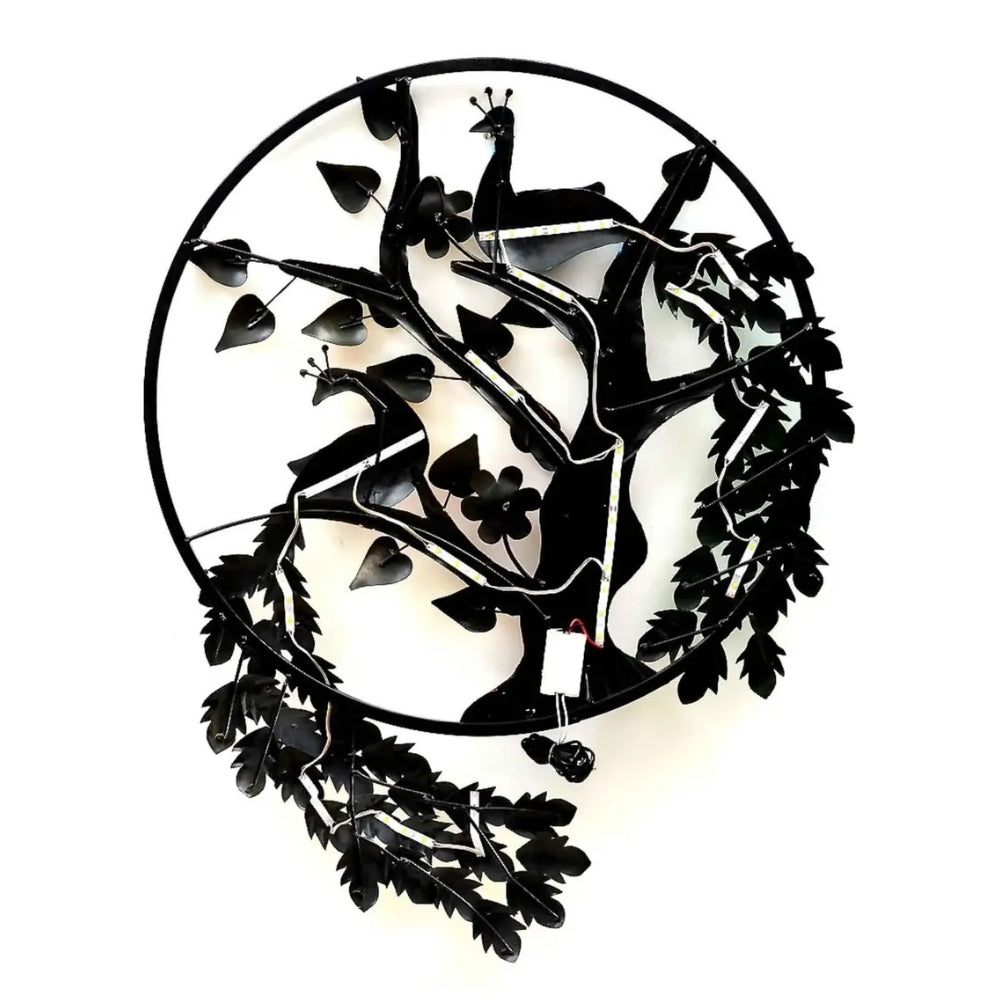 Aashly Metalen Wanddecoratie Boom met Pauwen –  Ronde Wandkunst Nature Design
