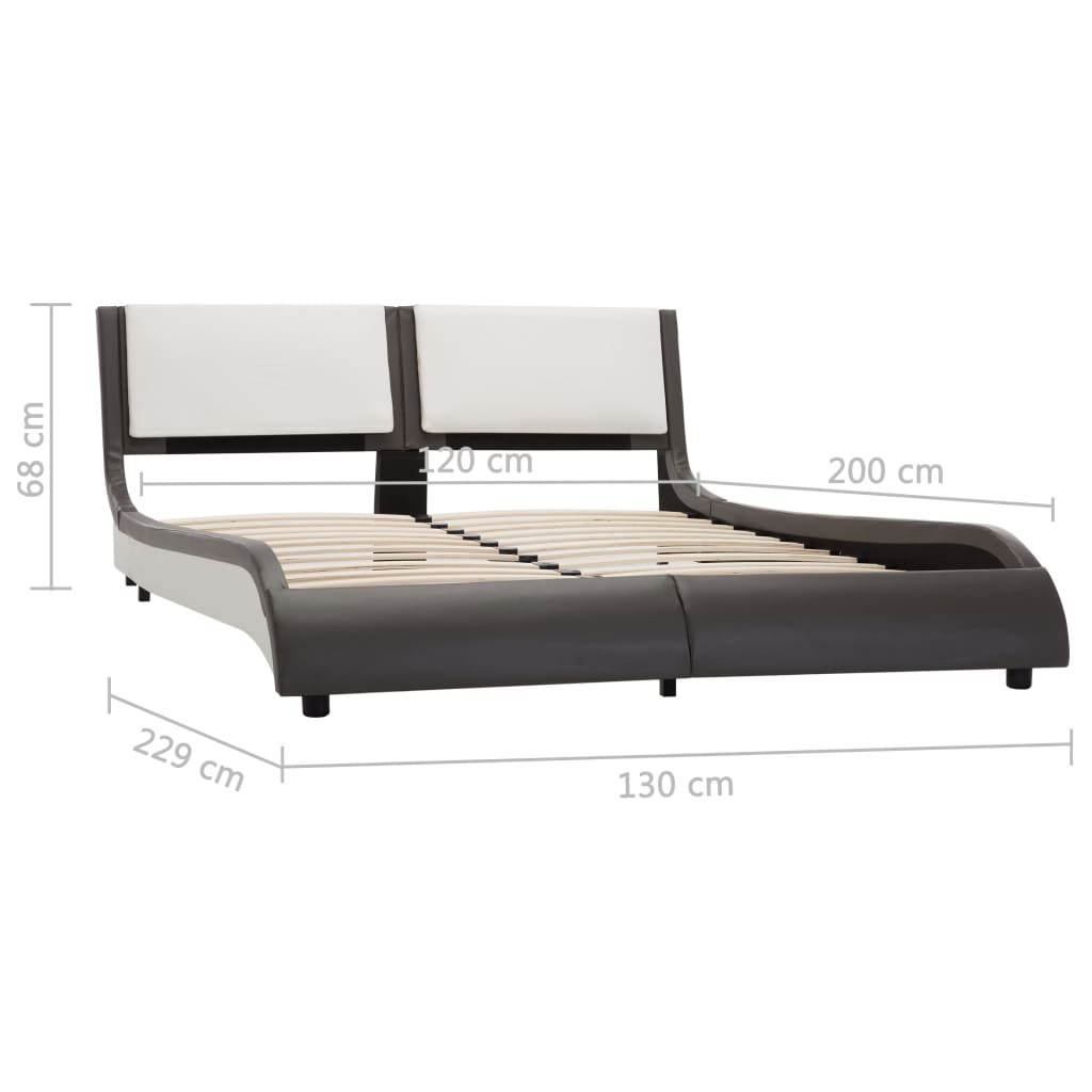 vidaXL Bedframe met LED kunstleer grijs en wit 135x190 cm