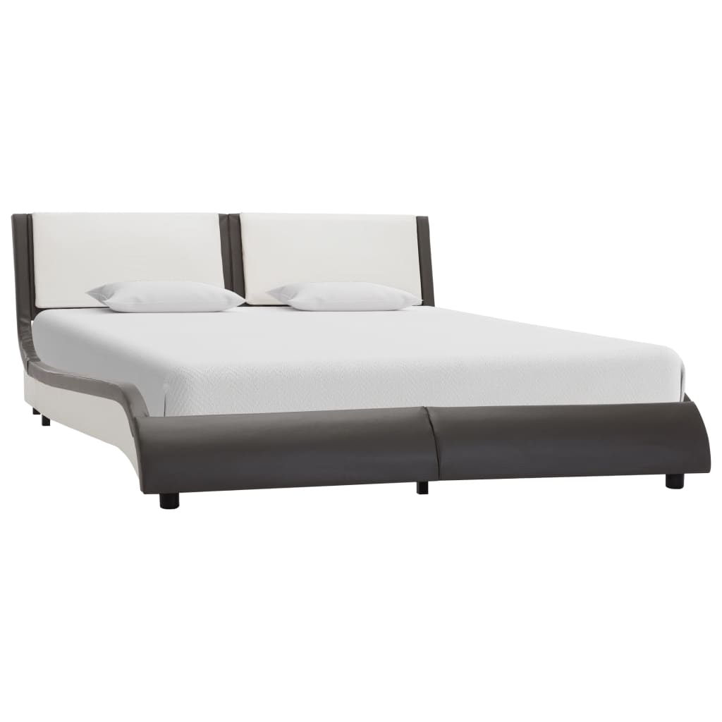 vidaXL Bedframe met LED kunstleer grijs en wit 135x190 cm